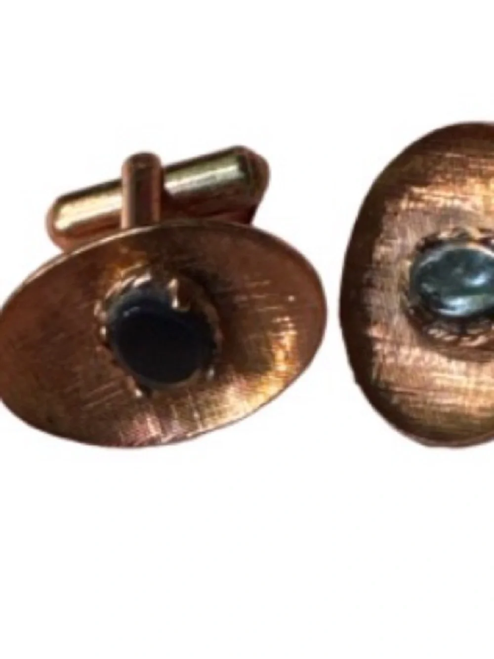 Vintage Brass/Copper Tone Oxnyx(?) Black Stone Oval Cuff Links